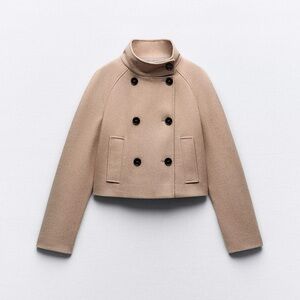 Zara Beige Double-Breasted Short Coat